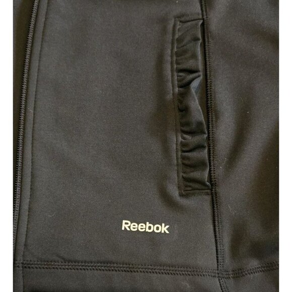 Reebok Black Full Zip Athletic Jacket Womens Medium Stretch Lightweight Ruffle - Picture 9 of 10